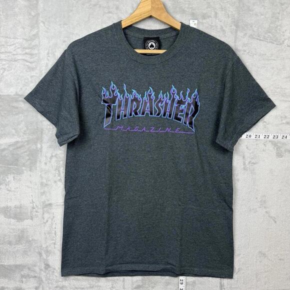 Thrasher Flame Logo T-Shirt Adult Sz M Blue Purple Flame Graphic Skate Tee Y2K - Picture 1 of 7